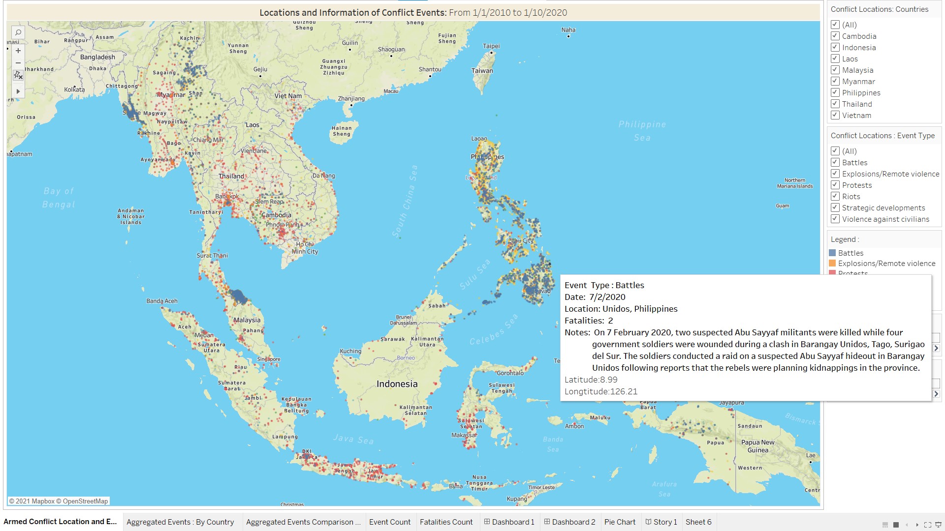 Chart 1: Location of Conflict Events: objective – show how events are distributed geographically